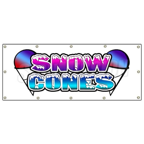 Snow Cones Banner Heavy Duty 13 Oz Vinyl with Grommets Single Sided